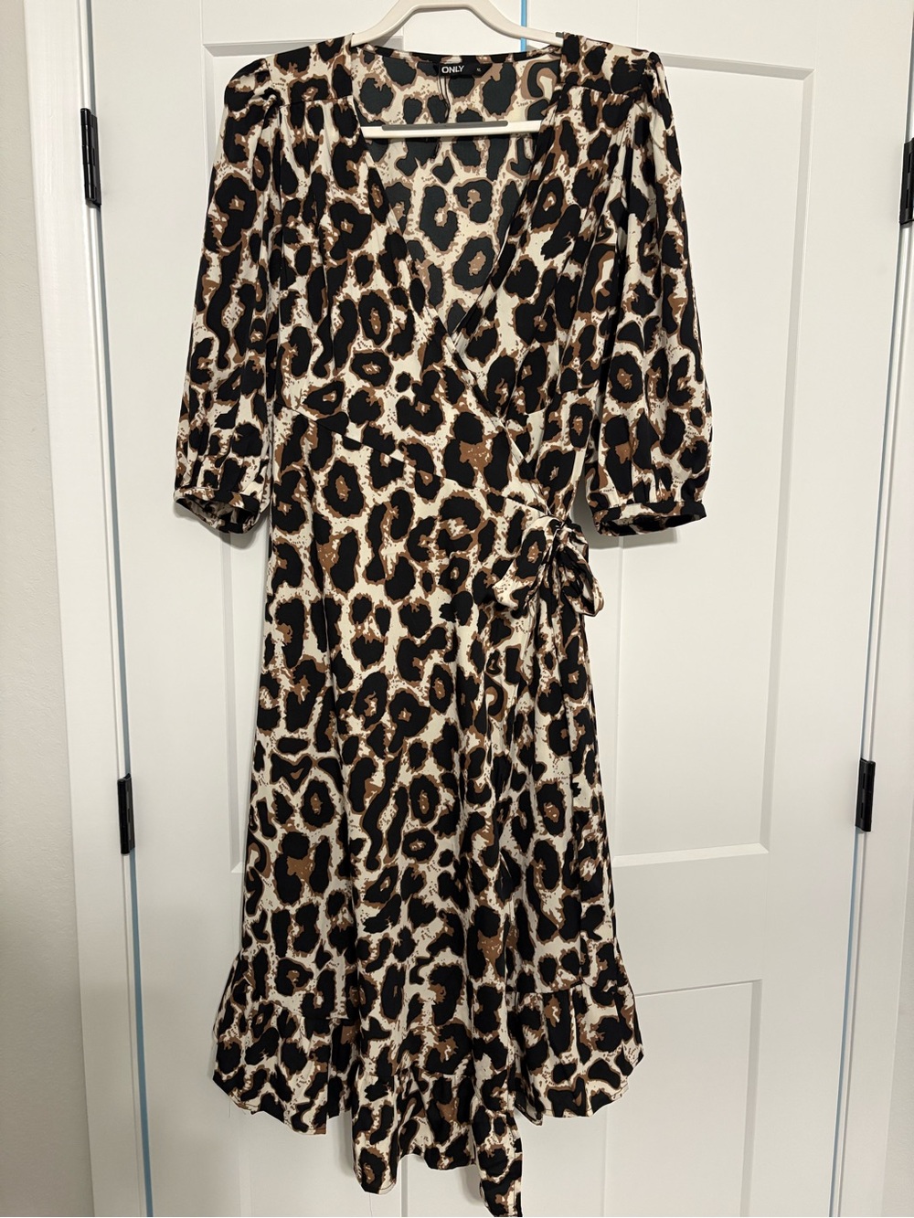 ONLY Leopard-Spot Wrap Midi Dress - Brown & Black NWOT